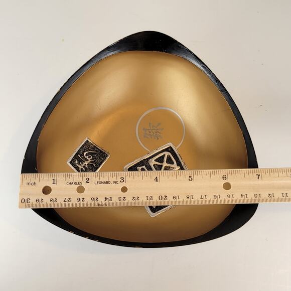 Fred Roberts Japan Mid Century Black Gold Bowl Triangle Dish Asian Symbols - Picture 2 of 10